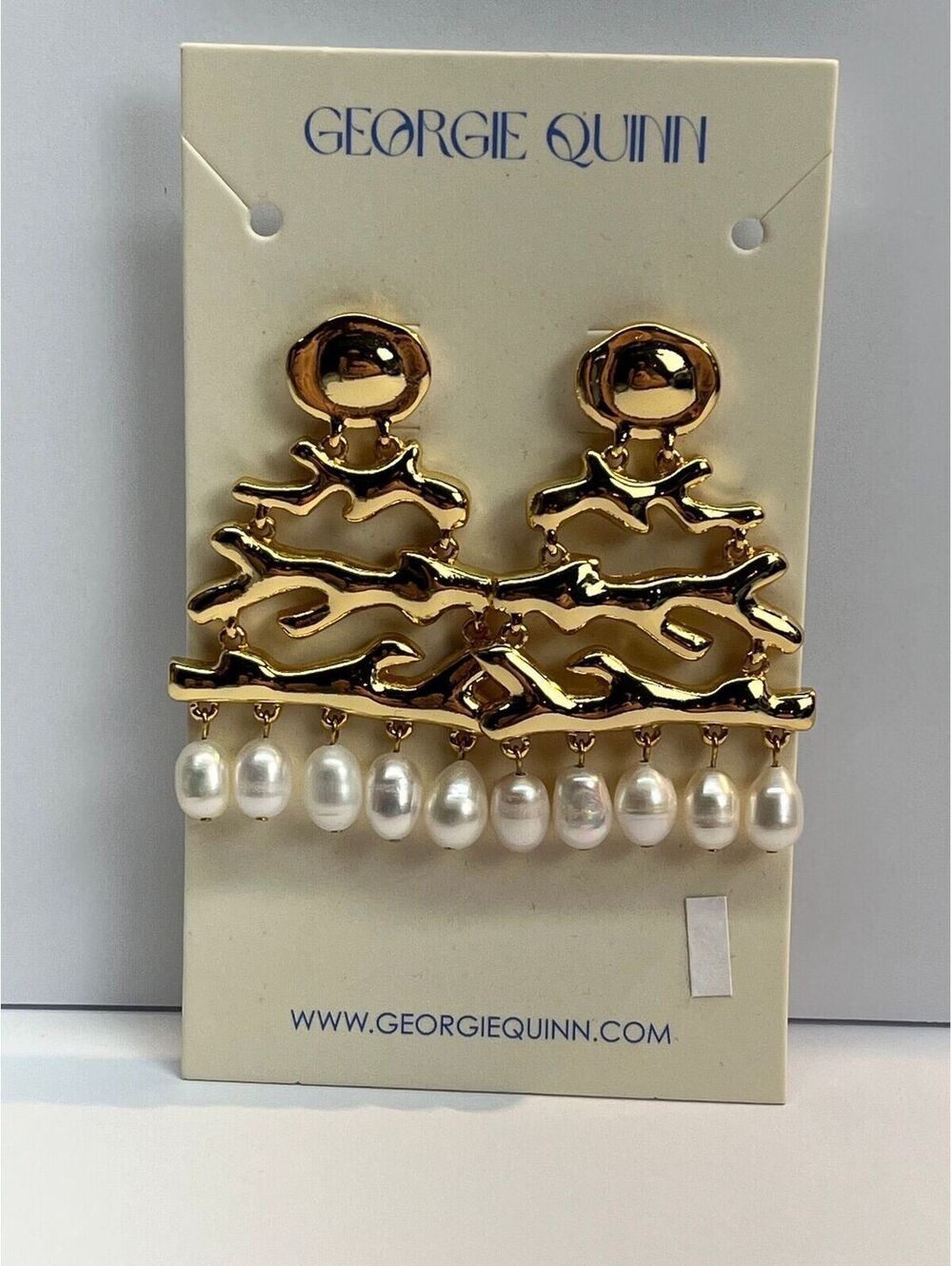 #149 Georgie Quinn Gold Tone Statement Earrings With Fresh Water Pearls